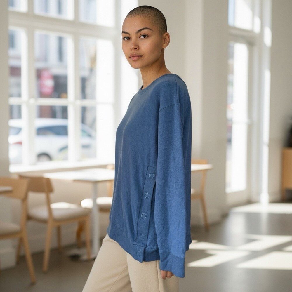 Modern Soul Women Slub French Terry Sweatshirt with‎ Snap Detail Size S Small